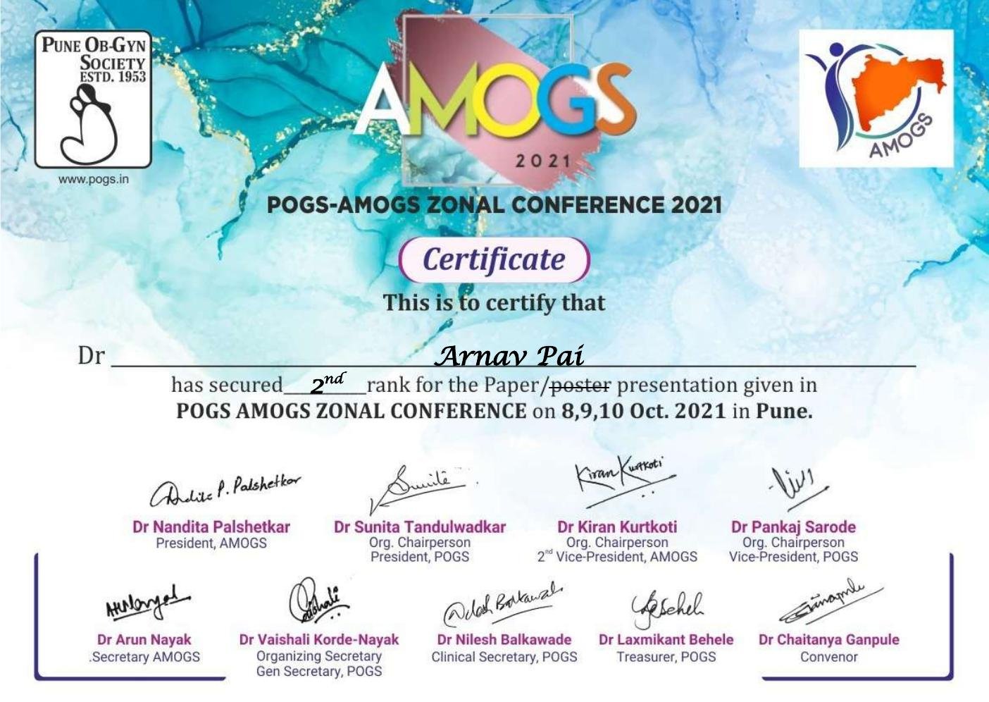 POGS–AMOGS Zonal Conference — Second Rank certificate