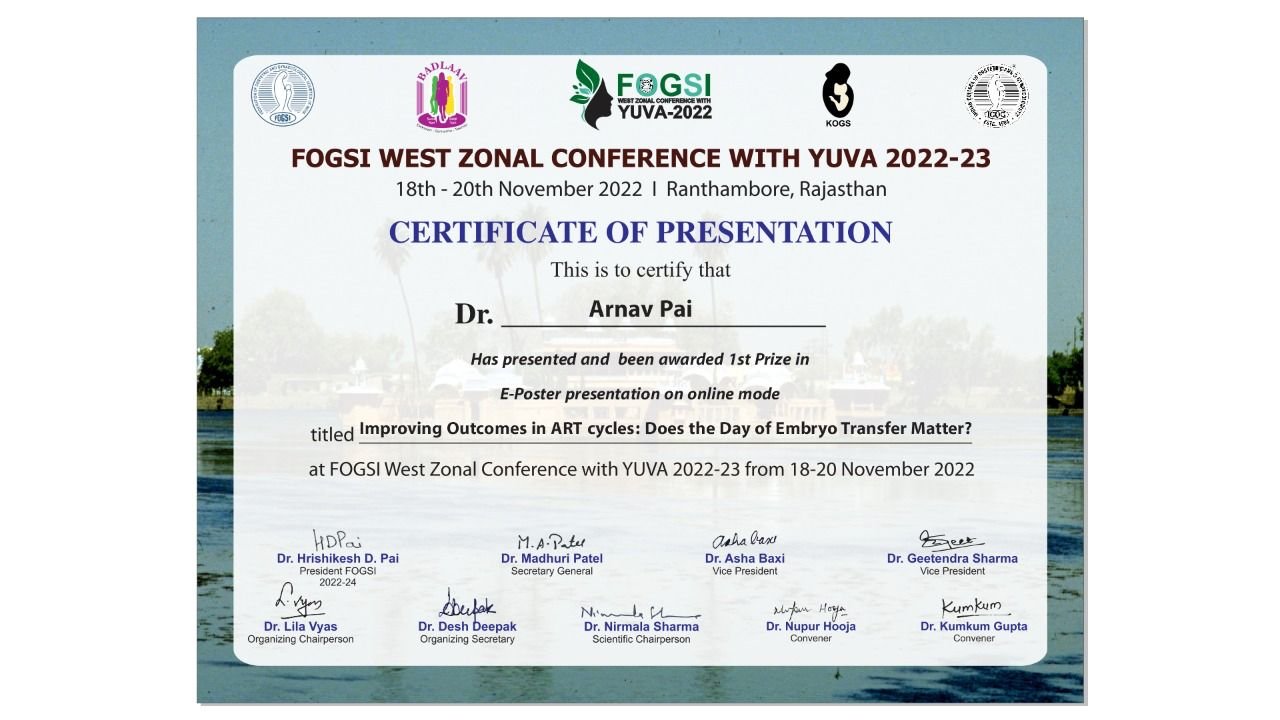 West Zone YUVA FOGSI — Poster First Prize certificate