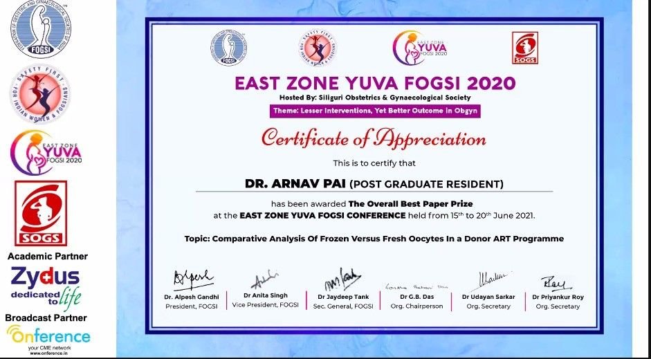 East Zone YUVA FOGSI — Overall Best Paper certificate